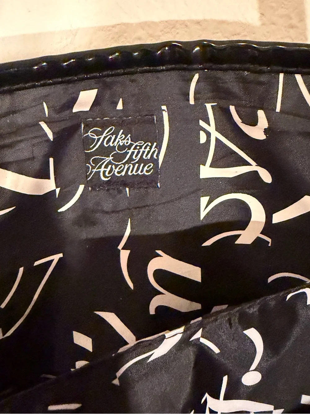 Saks Fifth Avenue Black Nylon Tote with Patent Trim